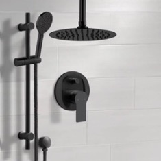 Matte Black Ceiling Rain Shower System with Handheld, Rainfall Shower Head, Shower Faucet Set